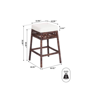 Bali Rustic Bohemian Hyacinth/Wood Backless Counter Stool - JONATHAN Y